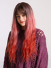 Lange Ombre Perücke Blunt Bangs Curly Hitzebeständige Faser-Haar-Perücken