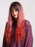 Lange Ombre Perücke Blunt Bangs Curly Hitzebeständige Faser-Haar-Perücken