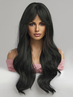 Lange Perücke für Damen aus PU schwarz hitzebeständige Faser lange synthetische Perücken