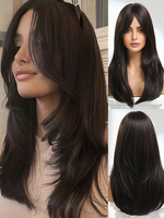 Lange Perücke für Damen hellbraun hitzebeständige Faser mittellange Kunsthaarperücken