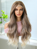 Lange Perücke für Damen hellbraun mit Mittelscheitel hitzebeständige Faser hervorgehobenes Haar lange synthetische Perücken