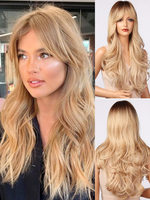 Lange Perücke für Damen Hellgold hitzebeständige Faser lange synthetische Perücken