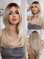 Lange Perücke für Damen hellgrau hitzebeständige Faser mittellange Kunsthaarperücken