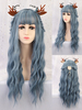 Lange Perücke für Frau Baby Blue Curly Rayon Bohemian Layered Long Synthetic Perücken