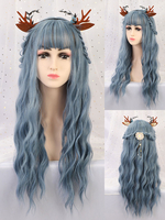 Lange Perücke für Frau Baby Blue Curly Rayon Bohemian Layered Long Synthetic Perücken