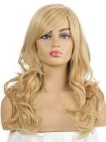 Lange Perücke für Frau Blonde Side-Sweep Pony Hitzebeständige Fiber Chic Tousled Long Synthetic Perücken