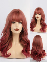 Lange Perücke für Frau Burgund mit Pony Fransen Rayon Casual Tousled Long Synthetic Perücken