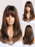 Lange Perücke für Frau Deep Brown mit Pony / Pony Rayon Chic geschichteten kurzen synthetischen Perücken