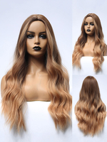 Lange Perücke für Frau hellgold gekräuselte Locken Rayon lässig geschichteten lange synthetische Perücken