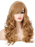 Lange Perücke für Frau Hellgold mit Pony / Fransen Hitzebeständige Faser Chic Tousled Lange synthetische Perücken