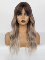 Lange Perücke für Frau Schokolade mit Pony / Fransen Hitzebeständige Faser Boyfriend Tousled Long Synthetic Perücken