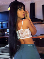 Lange Perücke für Frauen schwarze gerade hitzebeständige Faser schicke lange synthetische Perücken