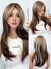 Lange Perücke für Frauen braun glatt hitzebeständige Faser elegantes Highlighting-Haar lange synthetische Perücken