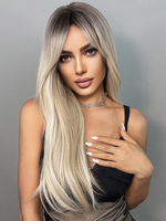 Lange Perücke für Frauen Hellgold Hitzebeständige Faser Lange Synthetikperücken