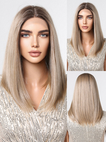 Lange Perücke für Frauen hellgolden mit Mittelscheitel hitzebeständige Faser mittellange Kunsthaarperücken