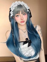 Lange Perücke für Frauen Illusion blau glatt hitzebeständige Faser glamouröse zerzauste lange synthetische Perücken