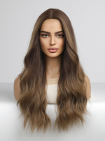 Lange Perücke für Frauen Kaffeebraun lockig hitzebeständige Faser zerzaust lange synthetische Perücken