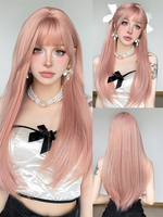 Lange Perücke für Frauen rosa stumpfe Fransen hitzebeständige Faser schöne geschichtete lange synthetische Perücken