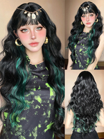 Lange Perücke für Frauen schwarzer stumpfer Pony hitzebeständige Faser Stammes-Perücke mit geschichteten langen synthetischen Haaren