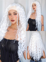 Lange Perücke für Frauen weiße Spirallocken hitzebeständige Faser sportlich geschichtete lange synthetische Perücken