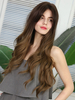 Lange Perücke Frau Zentrum Parting Coffee Brown Curls an den Enden Layered synthetische Perücken