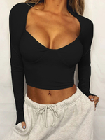 Lange Ärmel Sexy Backless Bögen Scoop Neck Frauen-T-Shirt