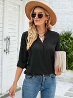 Lange Ärmel T-Shirts Weißes Chiffon-Frauen-T-Shirt mit V-Ausschnitt