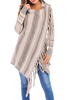 Lange Strickjacke Pullover Langarm Fransen Streifen Asymmetrische Trim Strickjacke für Frauen
