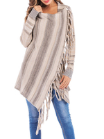 Lange Strickjacke Pullover Langarm Fransen Streifen Asymmetrische Trim Strickjacke für Frauen