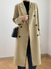 Langer Damenmantel Umlegekragen Langarm Polyester Lässiger Beige Wintermantel