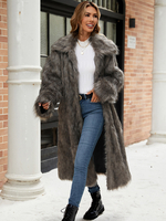 Langer umweltfreundlicher Pelzmantel mit Umlegekragen Winterjacke