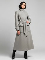 Langer Wintermantel aus Wolle mit Stehkragen und Gürtel und funktionellen Taschen für Damen 2025