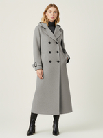 Langer Wollmantel mit Kapuze und zweireihiger Knopfleiste für Damen 2025