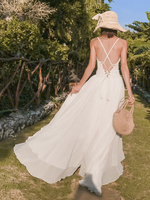 Langes Damenkleid mit V-Ausschnitt ärmelloses High-Low-Strandkleid