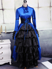 Langes Lolita Kleid aus Satin mit Schleifen und schwarzen Rüschen