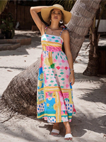 Langes Strandkleid mit tropischem Print und verstellbaren Trägern 2025