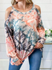 Langärmlige Teeswomen Tie Dye Offene Schulter Jewel Neck Casual T-Shirt