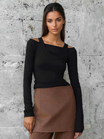 Langärmliges bauchfreies Top Frühlings-Casual-T-Shirt für Damen 2025