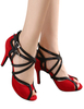 Latein Schuhe 2021 aus Frottierstoff Schuhe rot Peep Toe Criss Cross Ballsaal Schuhe Salsa Tanzschuhe