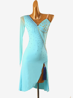 Latein-Tanz-Kleider Aqua Damen-Lycra-Spandex-Kleid sexy lateinamerikanische Tänzerin Tanzkostüm