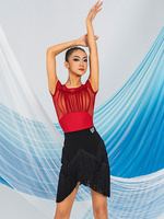 Latein-Tanz-Kleider kaffeebraun für Damen Polyester Rock Oberteil transparent elegant mit Fransen Rüschen lateinamerikanische Tänzerin Tanzkostüm