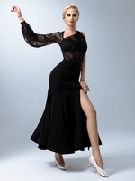Latein-Tanz-Kleider schwarzer Mädchen-Rock mit geteiltem Vorderrock sexy Polyester-Rock Tanzkostüm