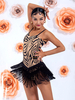 Latein-Tanz-Kostüm Aprikose Damen-Set mit Fransen und offenen Schultern elegantes Polyester-Kleid Tanzkleidung