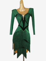 Latein-Tanz-Kostüm Grün Elegantes Lycra-Spandex-Kleid für Damen Tanzkostüm