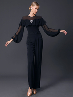 Latein-Tanz-Kostüm schwarze Mädchen-Polyester-Kleidung sexy Rüschen lateinamerikanische Tänzerin Tanzkostüm