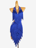 Latein-Tanzkleider Königsblau Damen-Lycra-Spandex-Kleid mit Fransen Tanzkostüm