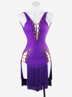 Latein-Tanzkleider Lila Damen Lycra Spandex Kleid Sexy Fransen Latein Tänzerin Tanzbekleidung