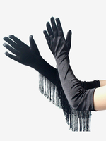 Latein-Tanzkleider mit schwarzen Fransen Zubehör sexy Handschuhe Tanzkostüm