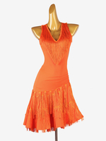 Latein-Tanzkleider Orange Damen-Lycra-Spandex-Kleid mit Fransen lateinamerikanisches Tänzer-Tanzkostüm