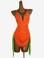 Latein-Tanzkleider Orange Damen Sexy Lycra Spandex Kleid Tanzkostüm